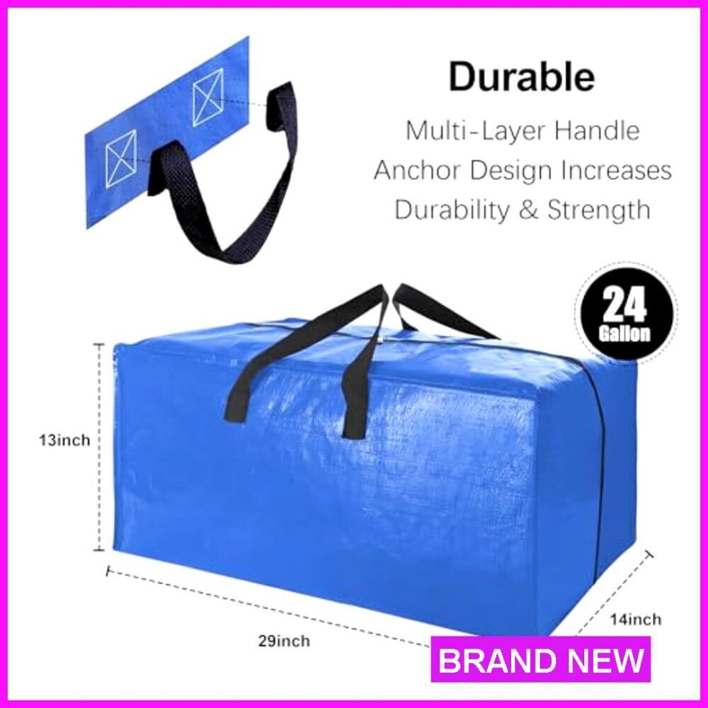 Heavy Duty Extra Large Moving Bags with Backpack Straps Fold Flat Storage Totes - Picture 2 of 7